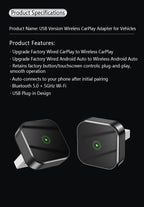 2-in-1 Wireless CarPlay & Android Auto Adapter Automatic Connection Plug and Play USB Dongle