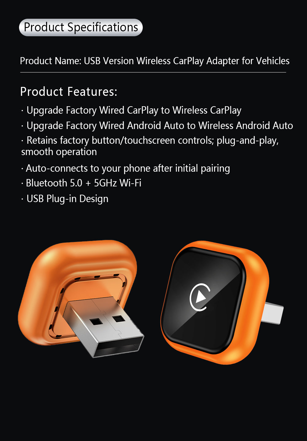 Wireless Carplay Adapter for iPhone Latest Upgrade,  Wired to Wireless for Apple Car Play Plug & Play, Zero-Lag Auto-Connect GPS