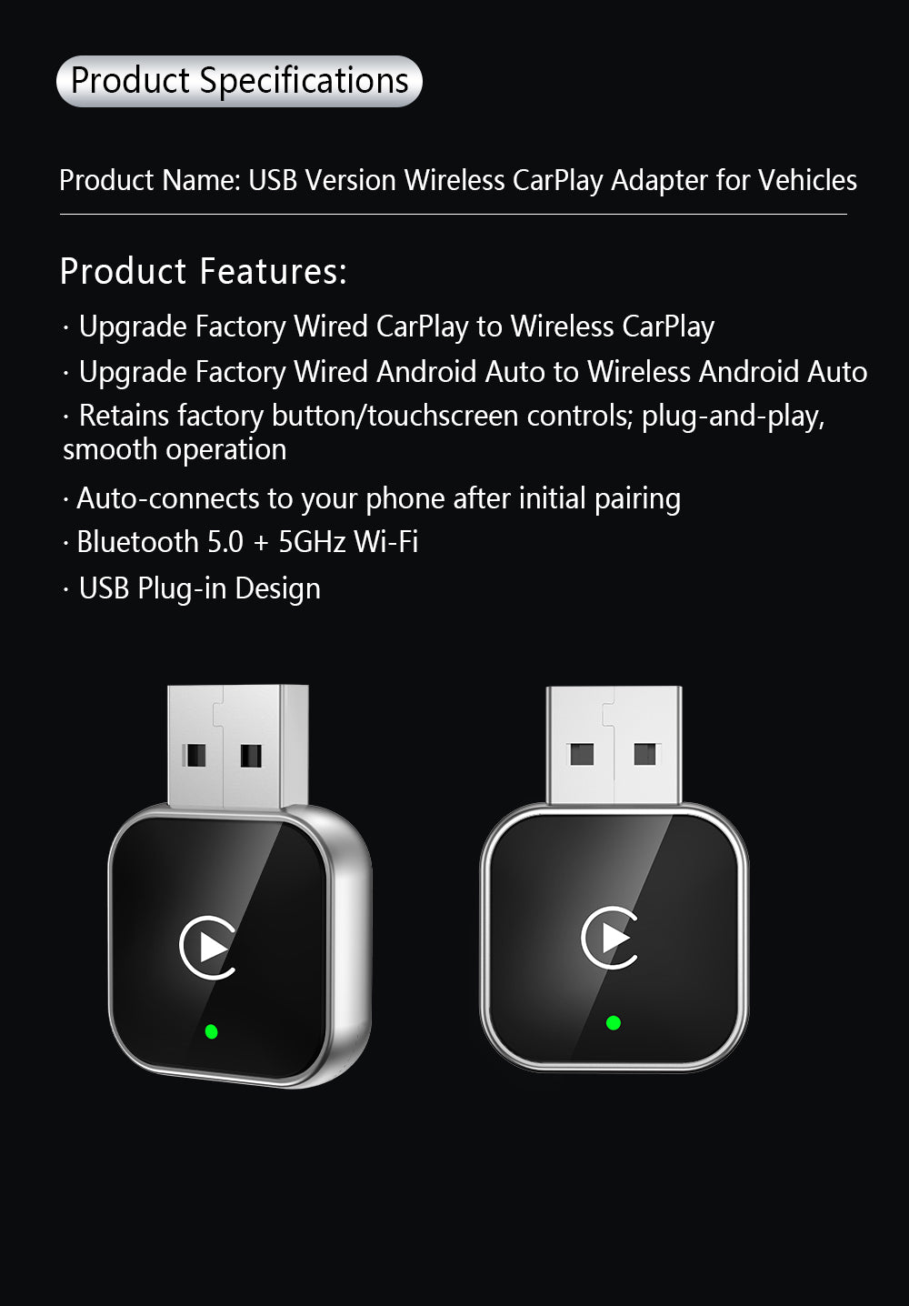 2026 New Model. Wired CarPlay to Wireless CarPlay. Compatible with Both Android and Apple Devices. Ultra-mini, Stable Connection