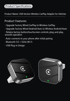 Wireless CarPlay (Apple/Android 2-in-1) Supports Phone Calls, Navigation, and Music Playback
