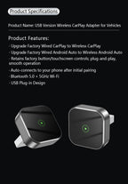 2-in-1 Wireless CarPlay & Android Auto Adapter - Automatic Connection Plug and Play USB Dongle