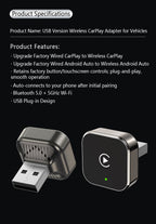Wireless CarPlay Adapter, Supports Wired to Wireless Conversion for Android Auto and Apple Connectivity