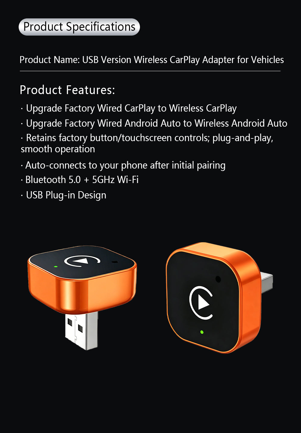 Wireless Carplay Android Auto Adapter Ai Box Plug and Play Fast Stable Connection Multimedia System Upgrade Kit
