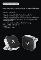 Original Car Wired CarPlay to Wireless CarPlay 2-in-1 Adapter, Supports Apple and Android Connectivity, CarPlay Box