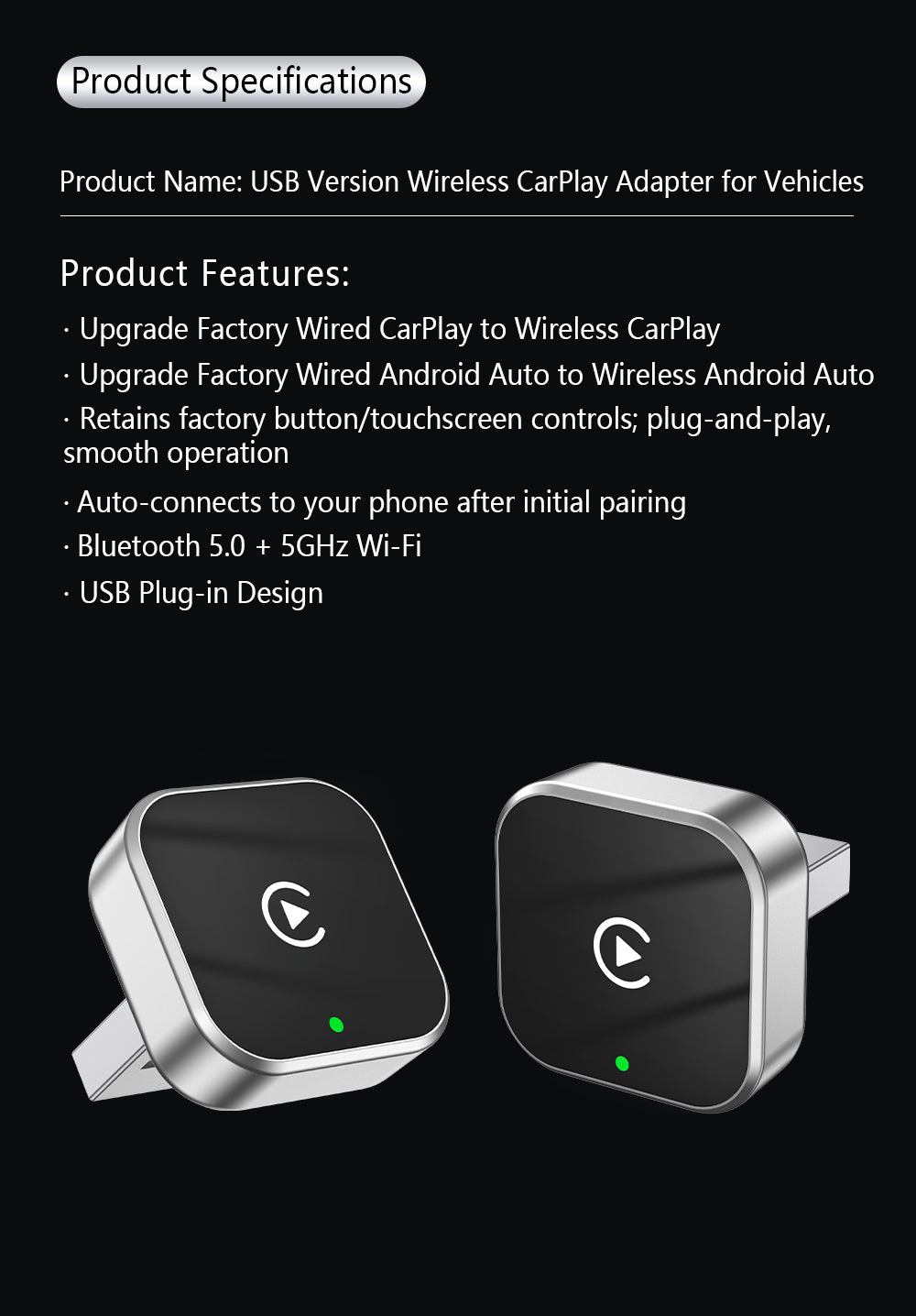 Original Car Wired CarPlay to Wireless CarPlay 2-in-1 Adapter, Supports Apple and Android Connectivity, CarPlay Box