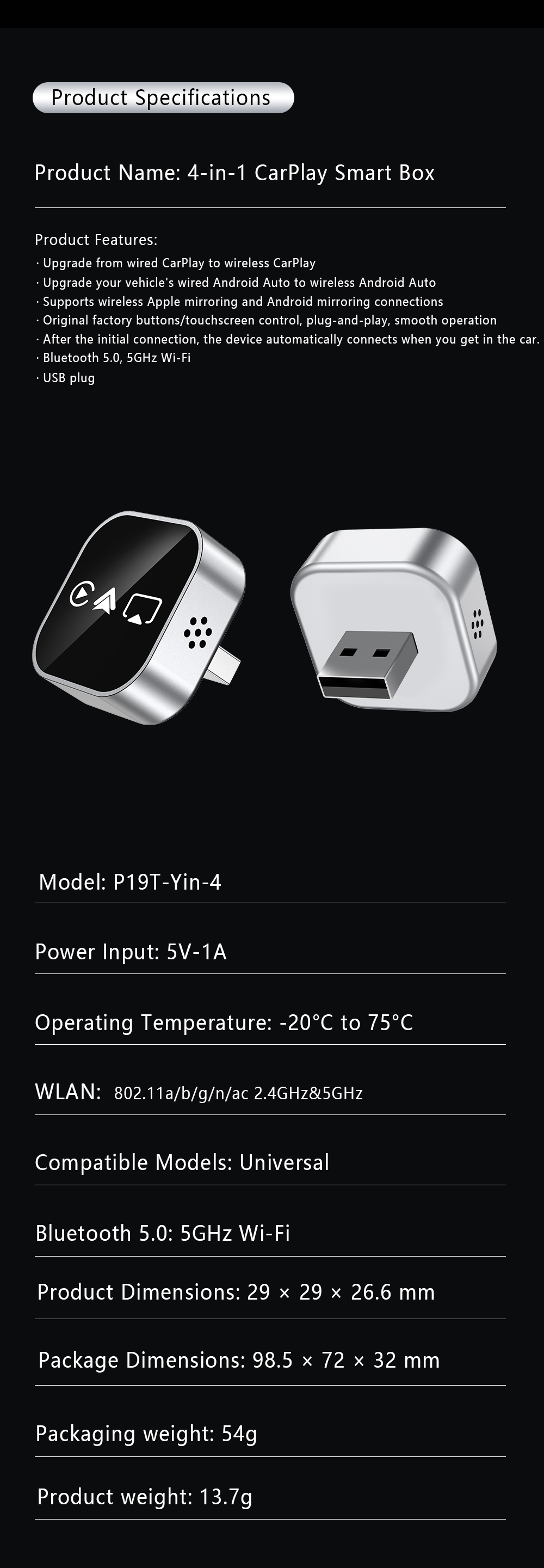 Ultra-stable 4-in-1 CarPlay, Supports Wired CarPlay to Wireless CarPlay/Android Auto/Apple/Android Mirroring