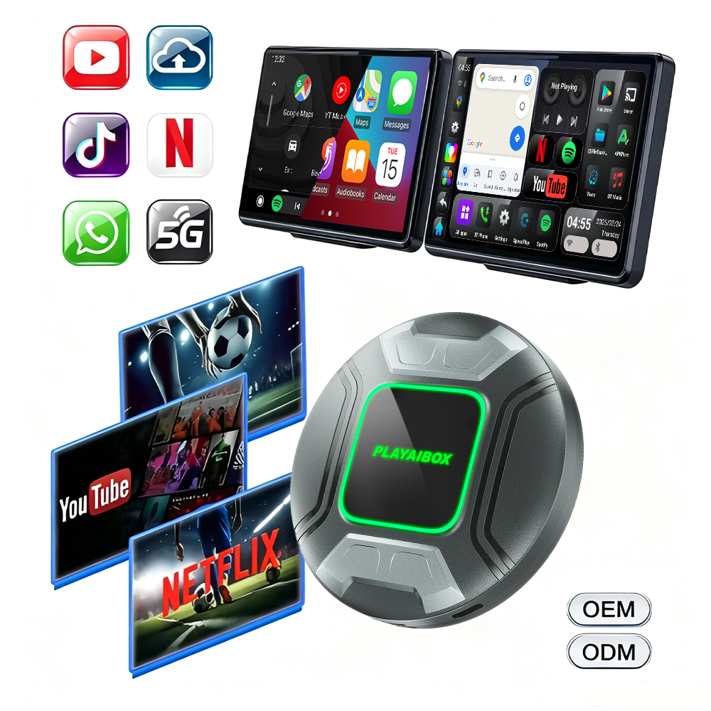 PlayAiBox Android 15 System Wireless Carplay AI Box Qualcomm 6225 for YouTube Netflix 4GB+64GB Built in GPS for OEM CarPlay Cars