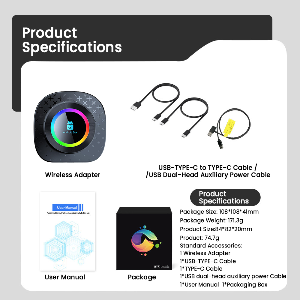 Playaibox 4G+64GB Carplay Android Auto Stereo Video Car Adapter Ai Car Play Box Android 15 Universal Module Wireless Car Play